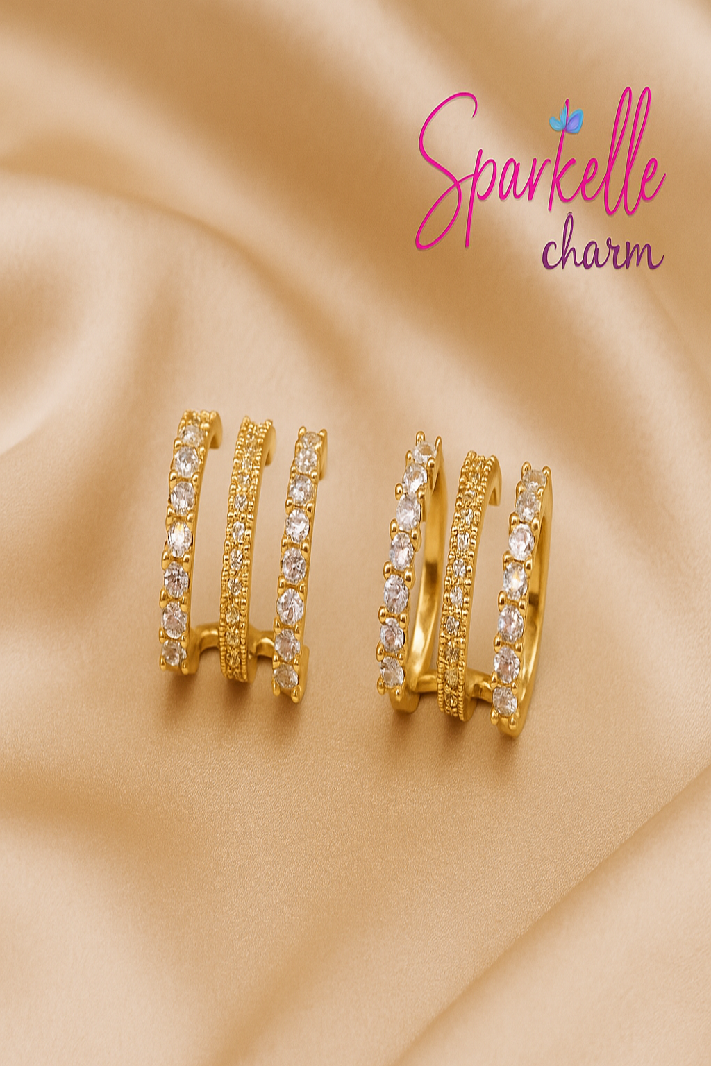 Gold tripple layered bali style hoop