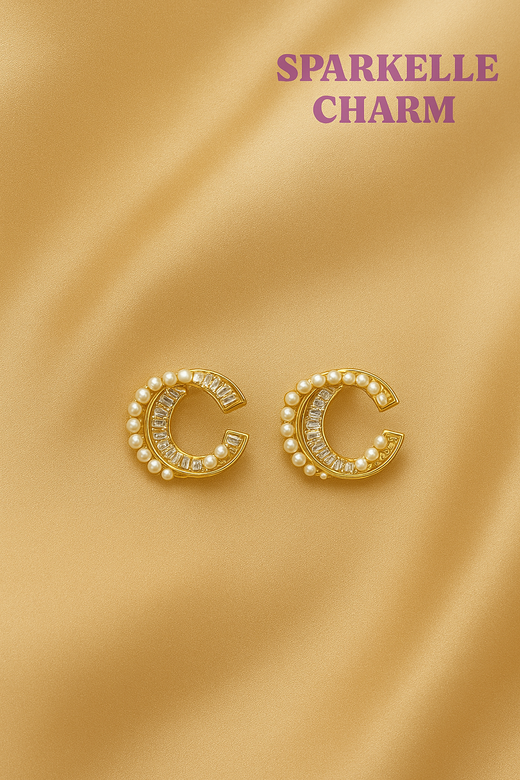 Double hoop pearl gold earrings
