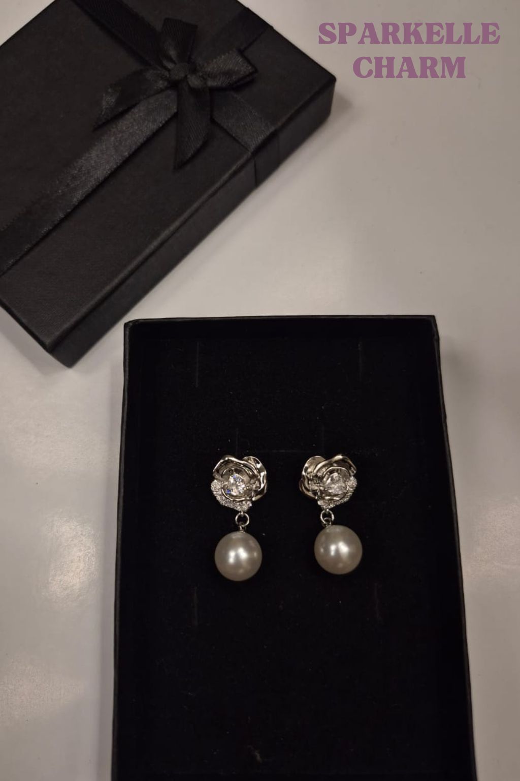 Rose flower pearl drop earring