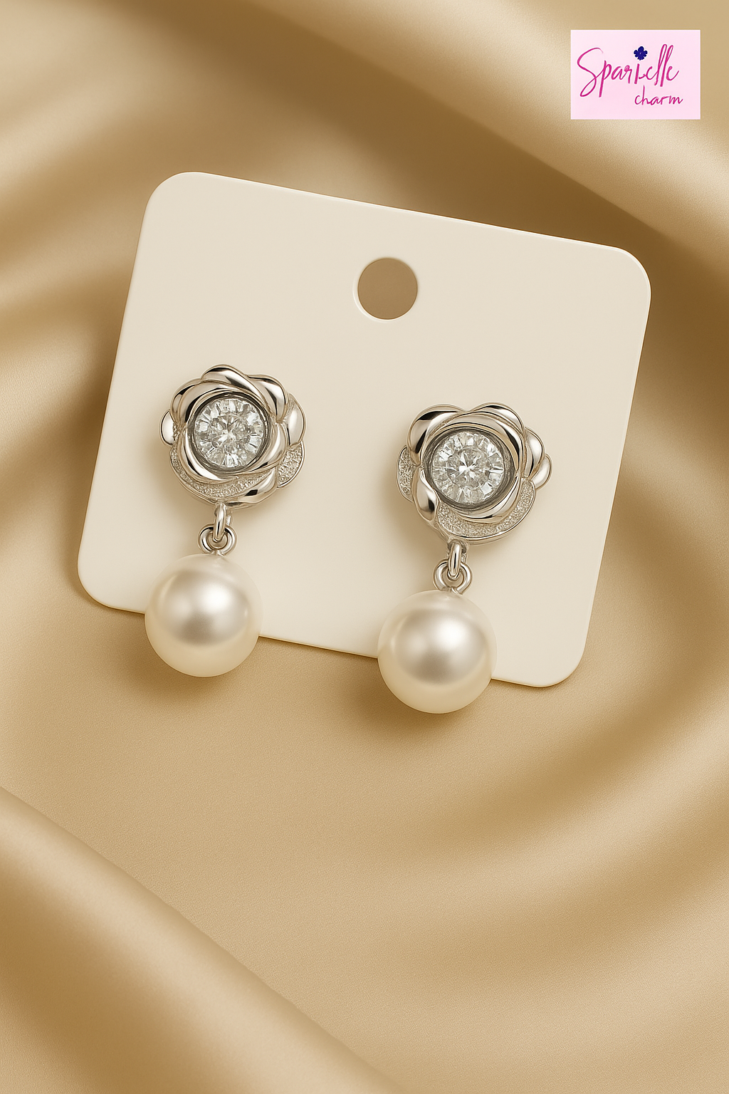 Rose flower pearl drop earring
